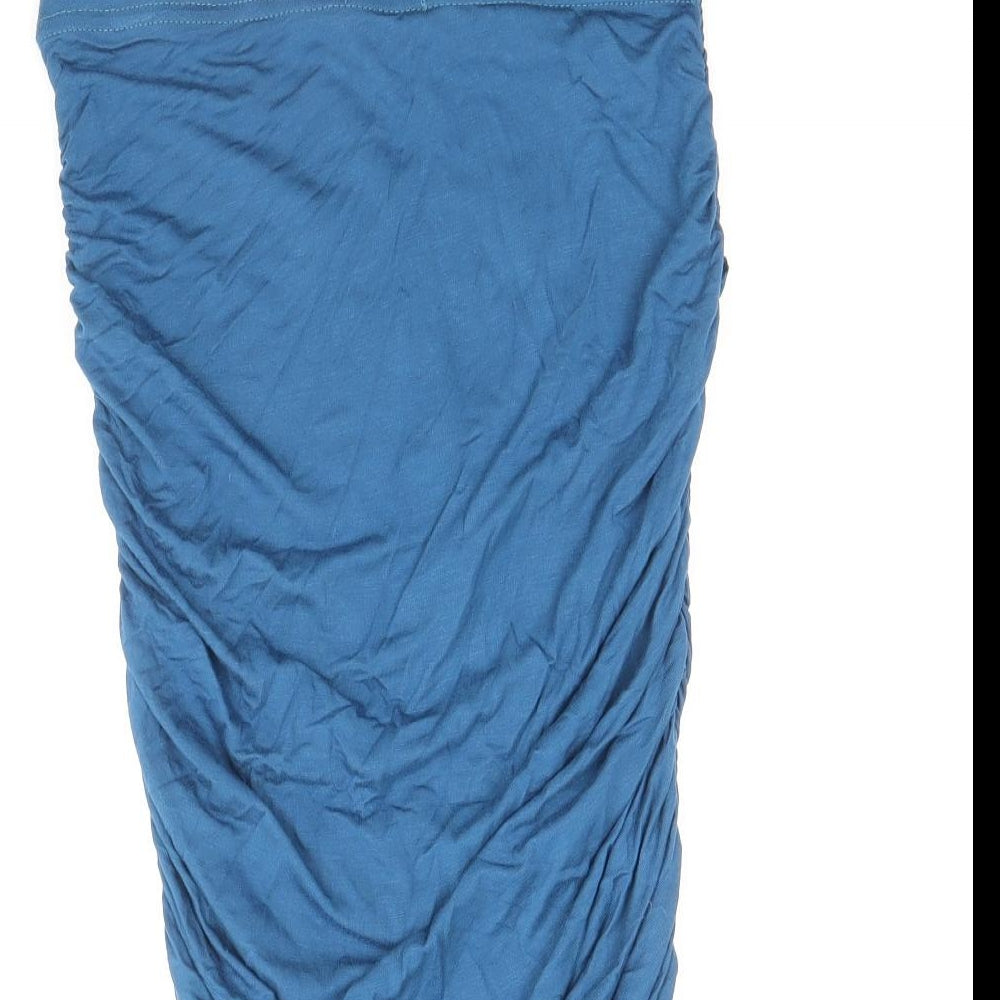 Boohoo Womens Blue Viscose Bodycon Size 12 Off the Shoulder Pullover