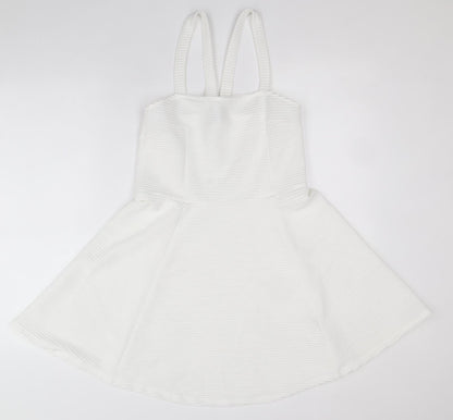 Divided by H&M Womens White Polyester Pinafore/Dungaree Dress Size M Square Neck Pullover