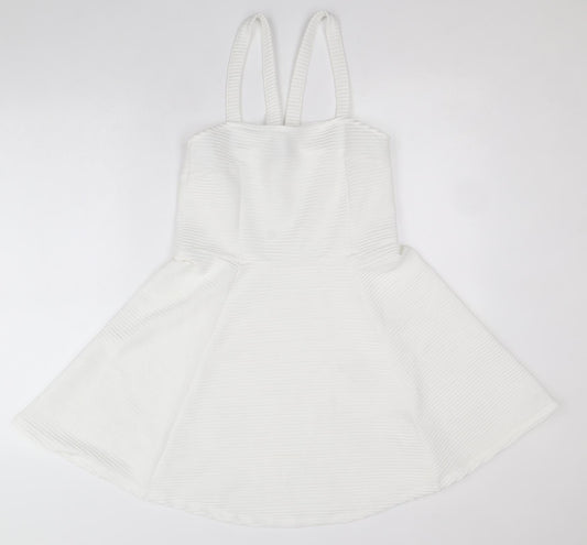 Divided by H&M Womens White Polyester Pinafore/Dungaree Dress Size M Square Neck Pullover