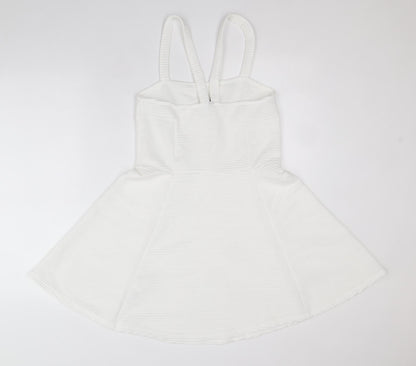 Divided by H&M Womens White Polyester Pinafore/Dungaree Dress Size M Square Neck Pullover