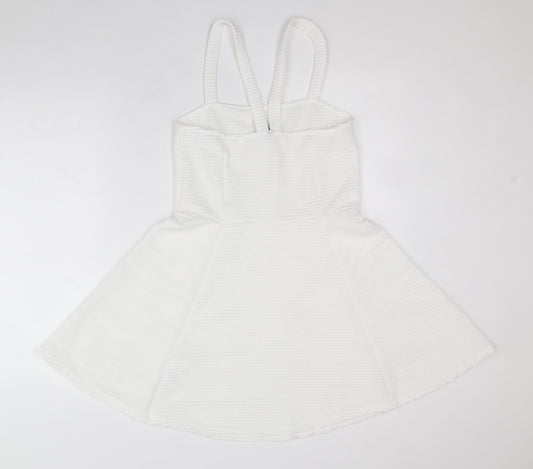Divided by H&M Womens White Polyester Pinafore/Dungaree Dress Size M Square Neck Pullover
