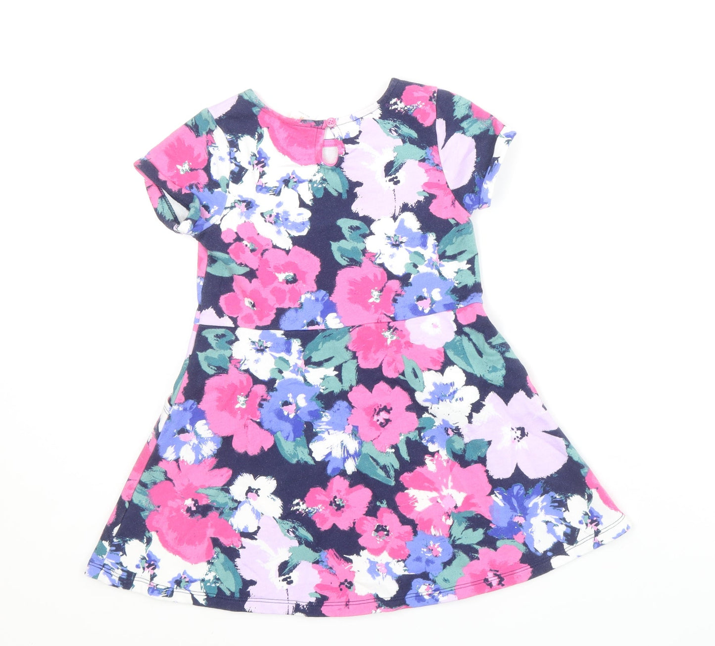 Gymboree Girls Pink Floral Cotton Skater Dress Size 3 Years Round Neck Button