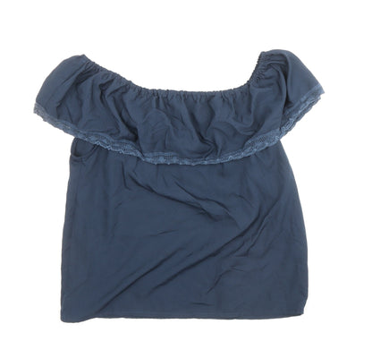 Womens UK Size 12 Ribbon Blue Basic Blouse