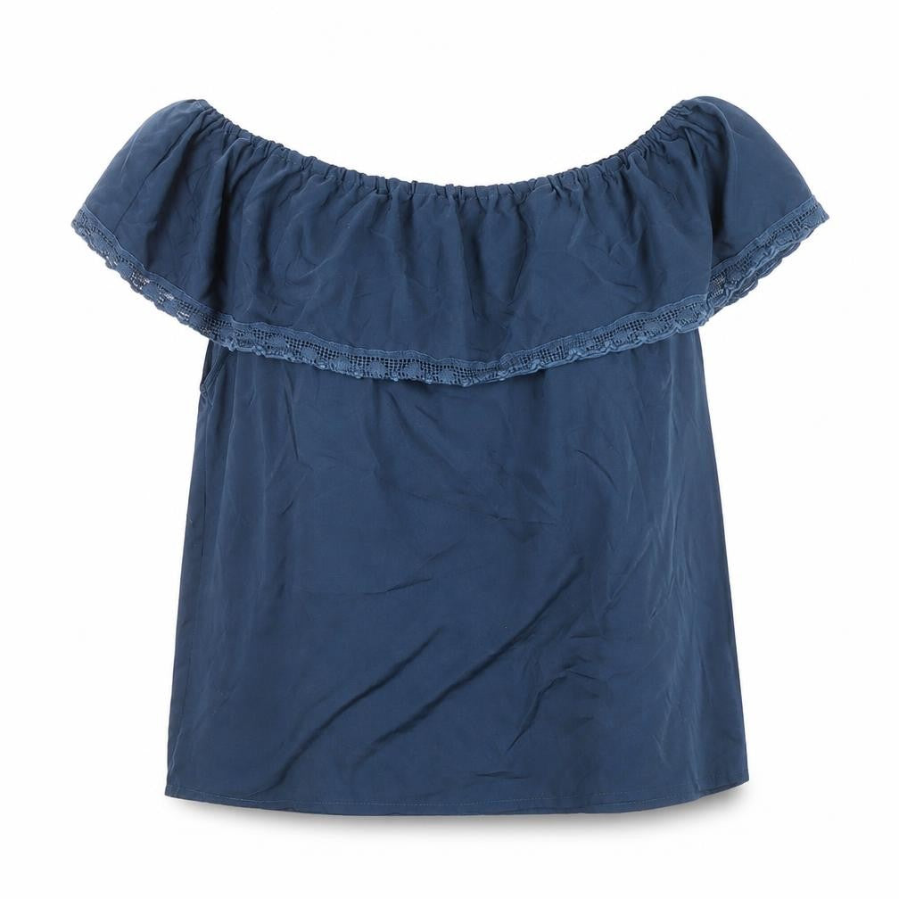 Womens UK Size 12 Ribbon Blue Basic Blouse