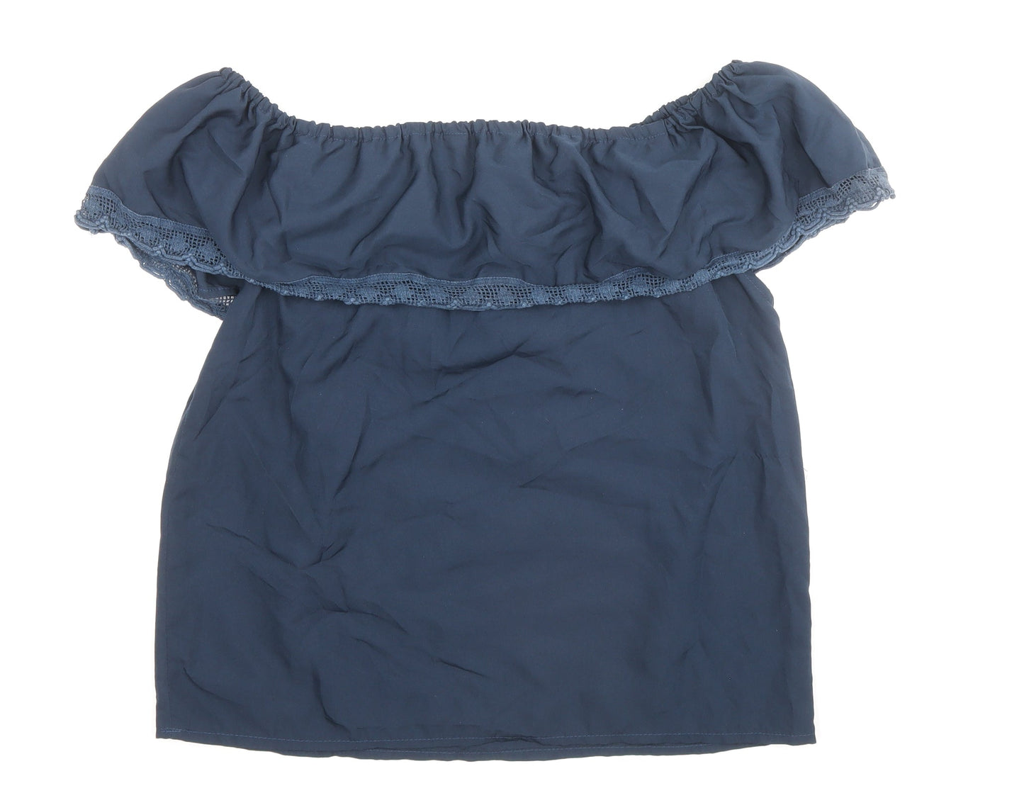 Womens UK Size 12 Ribbon Blue Basic Blouse