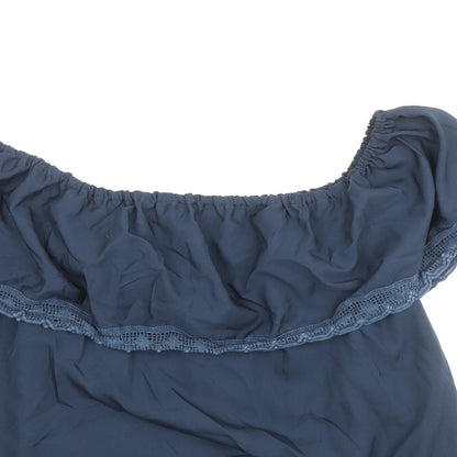 Womens UK Size 12 Ribbon Blue Basic Blouse