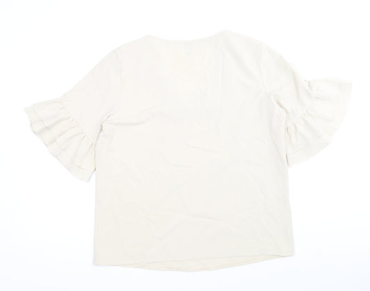 SheIn Womens Beige Polyester Basic Blouse Size S V-Neck