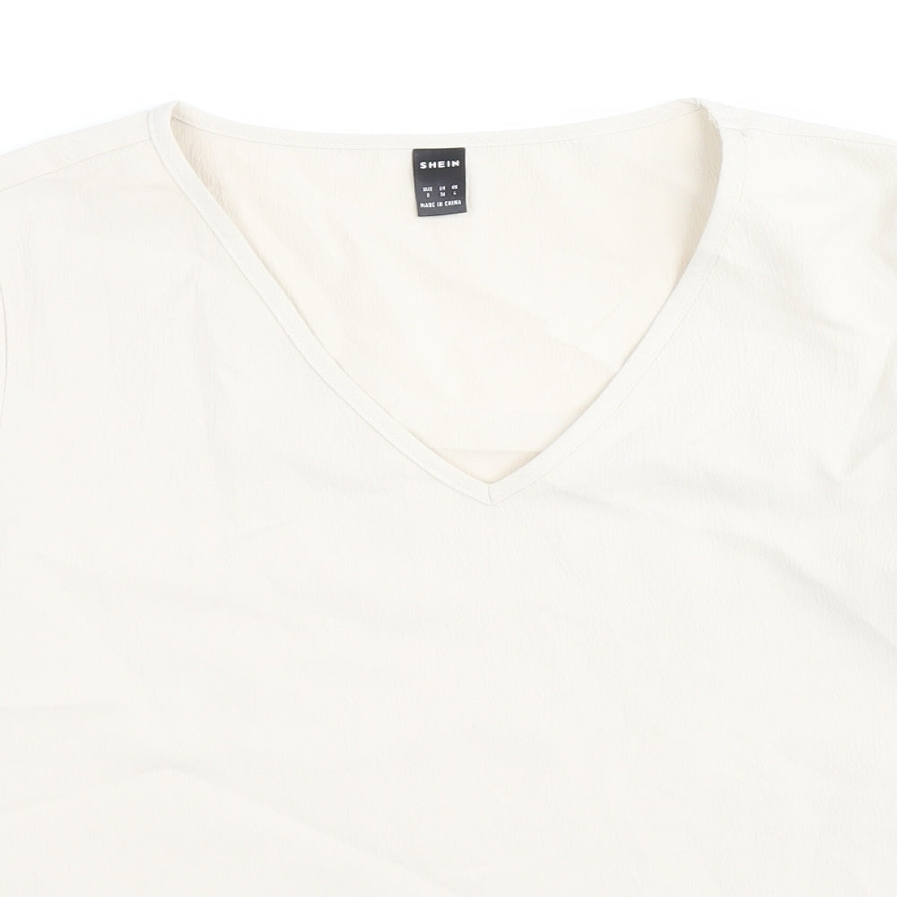 SheIn Womens Beige Polyester Basic Blouse Size S V-Neck