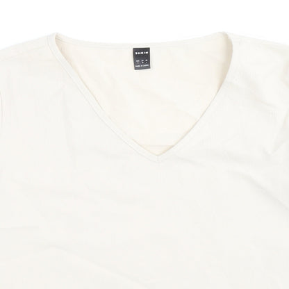 SheIn Womens Beige Polyester Basic Blouse Size S V-Neck
