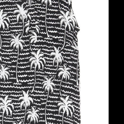 Monoprix Femme Womens Black Geometric Viscose Shift Size 10 V-Neck Button - Palm Tree Print