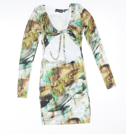 PRETTYLITTLETHING Womens Multicoloured Tie Dye Polyester Bodycon Size 6 Scoop Neck Pullover