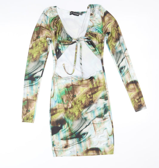 PRETTYLITTLETHING Womens Multicoloured Tie Dye Polyester Bodycon Size 6 Scoop Neck Pullover