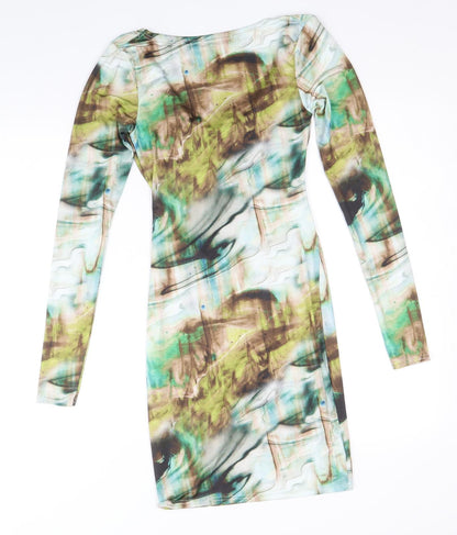 PRETTYLITTLETHING Womens Multicoloured Tie Dye Polyester Bodycon Size 6 Scoop Neck Pullover