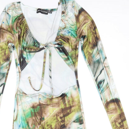 PRETTYLITTLETHING Womens Multicoloured Tie Dye Polyester Bodycon Size 6 Scoop Neck Pullover