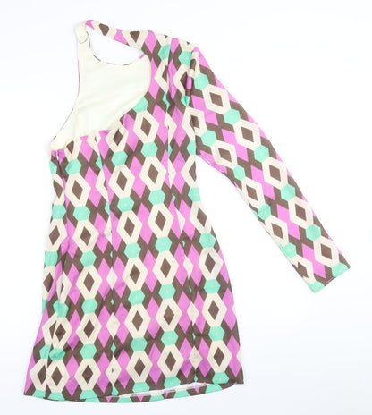 Zara Womens Multicoloured Geometric Polyester A-Line Size XS Round Neck Zip