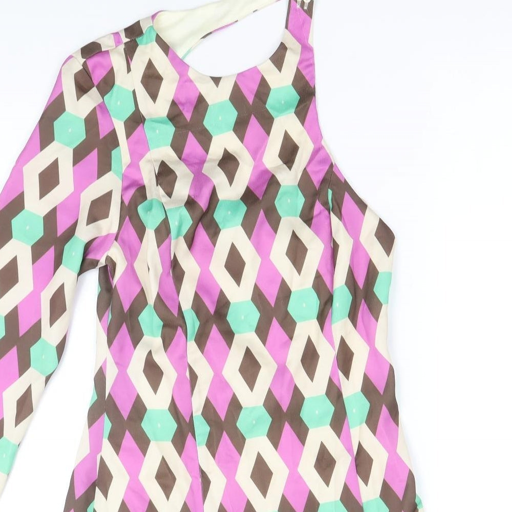 Zara Womens Multicoloured Geometric Polyester A-Line Size XS Round Neck Zip