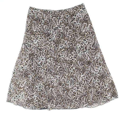 BASSINI Womens Brown Geometric Cotton Flare Skirt Size 12
