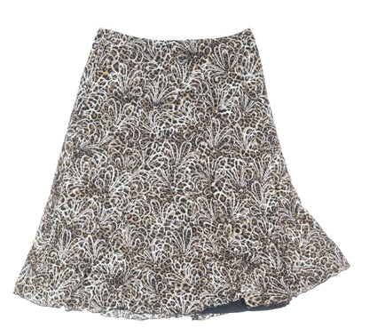 BASSINI Womens Brown Geometric Cotton Flare Skirt Size 12