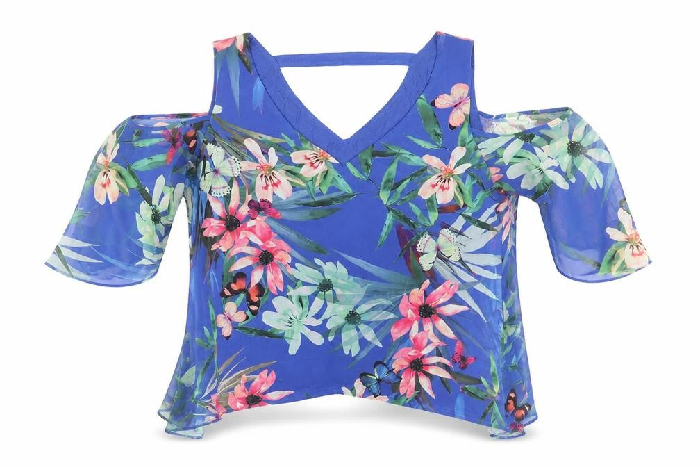 Womens UK Size M Wallis Blue Cropped T-Shirt