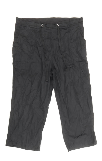 BM Womens Black Cotton Trousers Size 14 Regular Drawstring