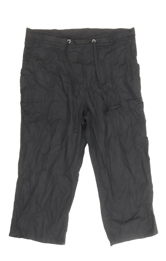 BM Womens Black Cotton Trousers Size 14 Regular Drawstring