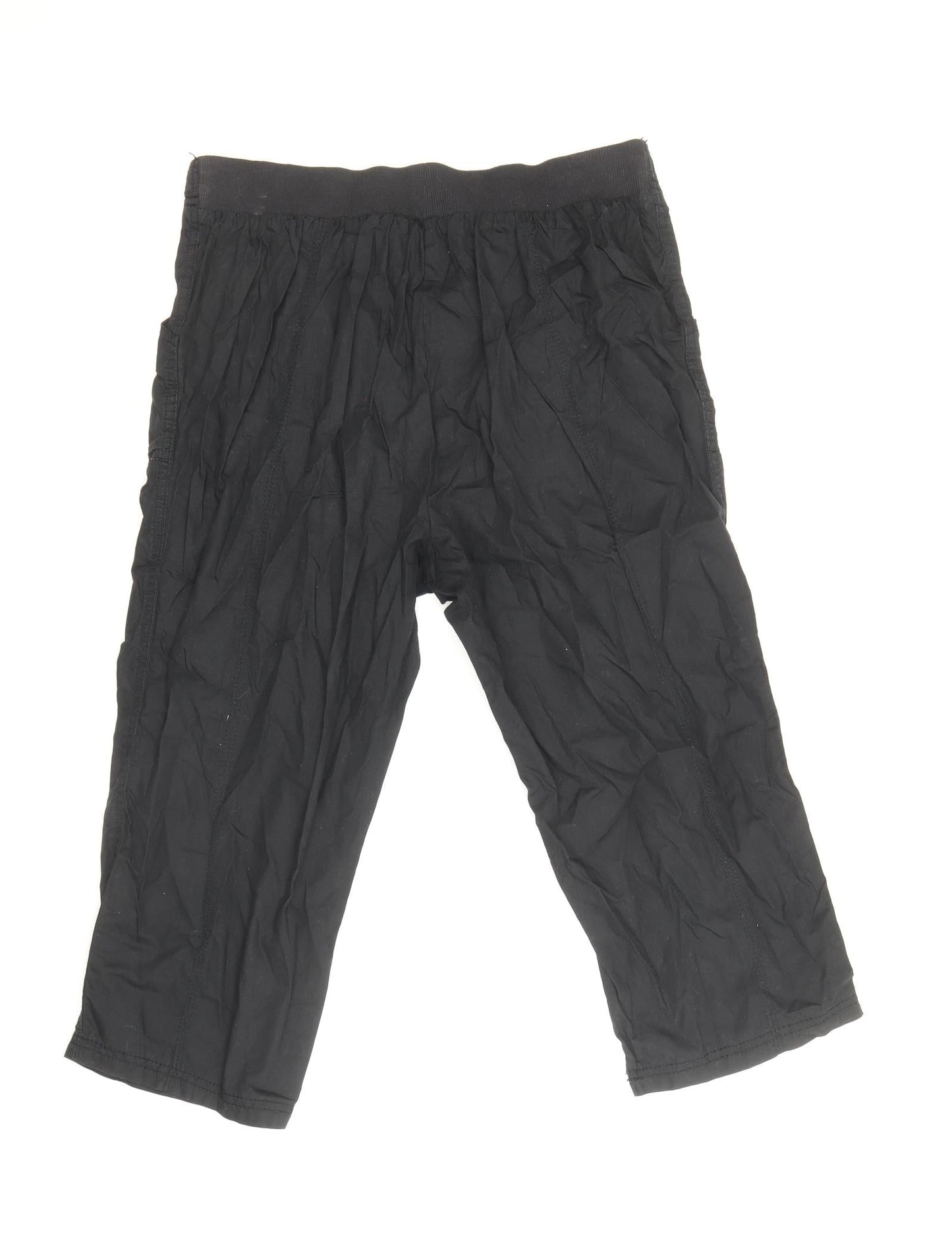 BM Womens Black Cotton Trousers Size 14 Regular Drawstring