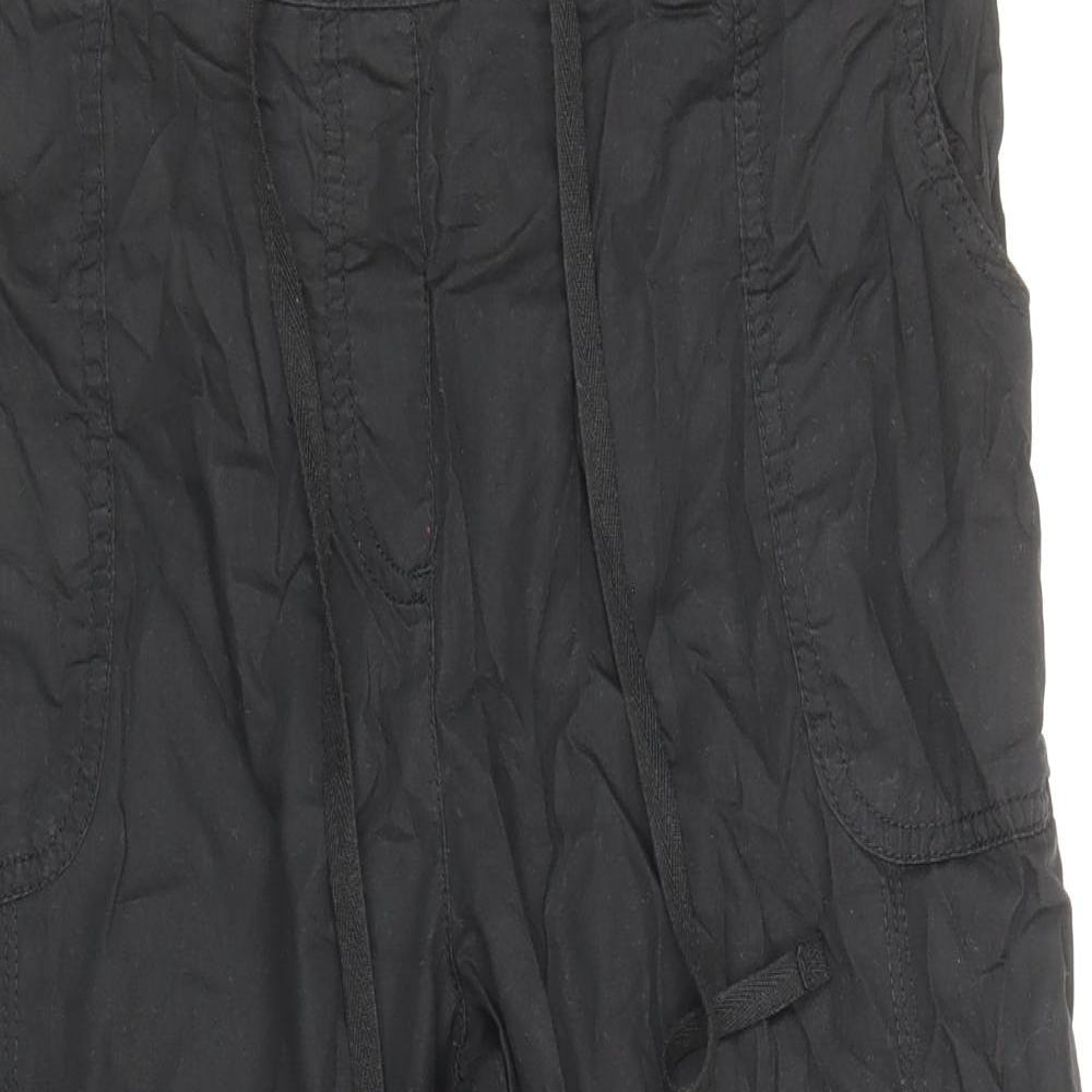 BM Womens Black Cotton Trousers Size 14 Regular Drawstring