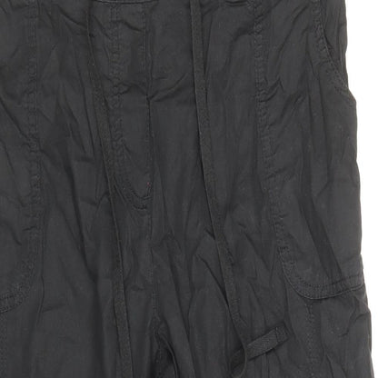 BM Womens Black Cotton Trousers Size 14 Regular Drawstring