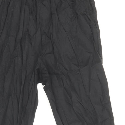BM Womens Black Cotton Trousers Size 14 Regular Drawstring