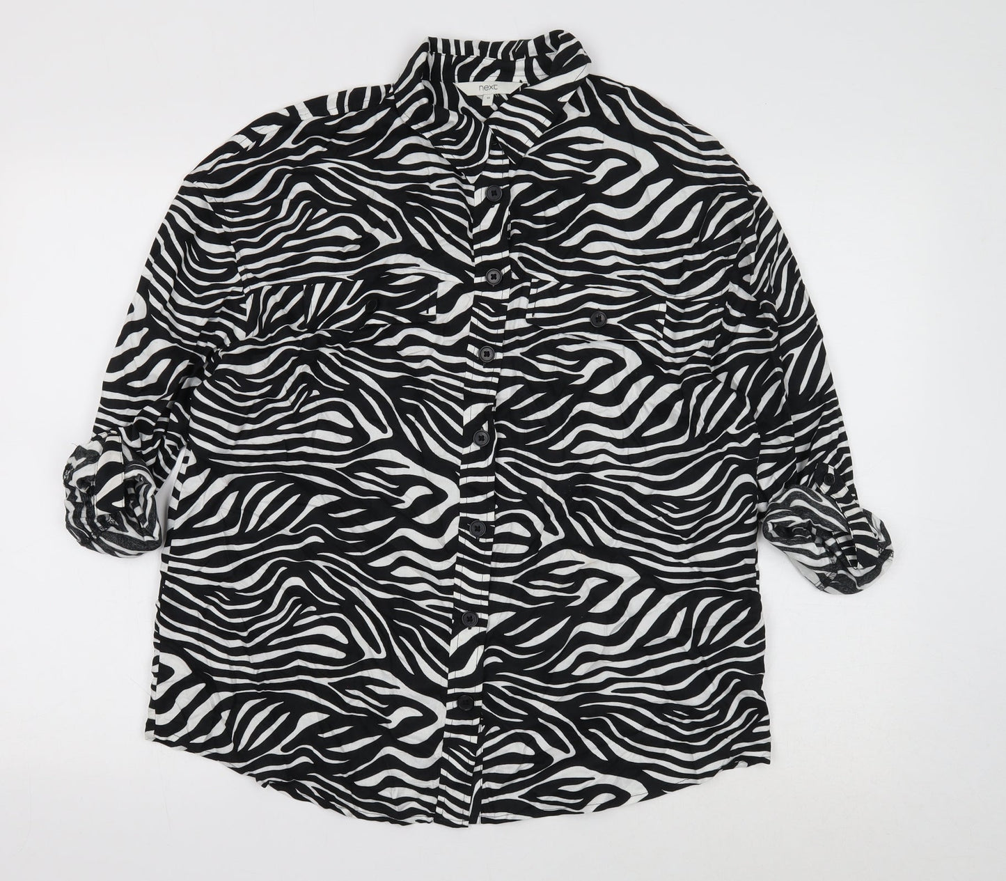 Womens UK Size 10 NEXT Black Basic Button-Up