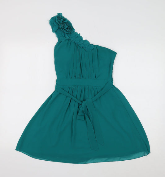New Look Womens Green Polyester Mini Size 8 One Shoulder Zip - Shirred