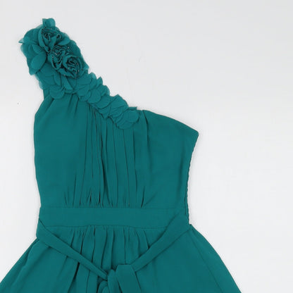 New Look Womens Green Polyester Mini Size 8 One Shoulder Zip - Shirred