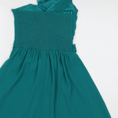 New Look Womens Green Polyester Mini Size 8 One Shoulder Zip - Shirred
