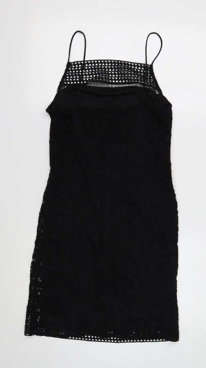 Topshop Womens Black Geometric Polyester A-Line Size 12 Square Neck Zip