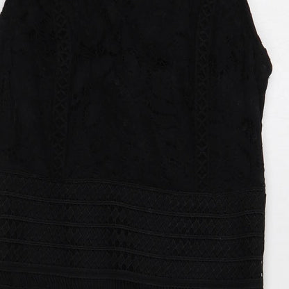 Topshop Womens Black Geometric Polyester A-Line Size 12 Square Neck Zip
