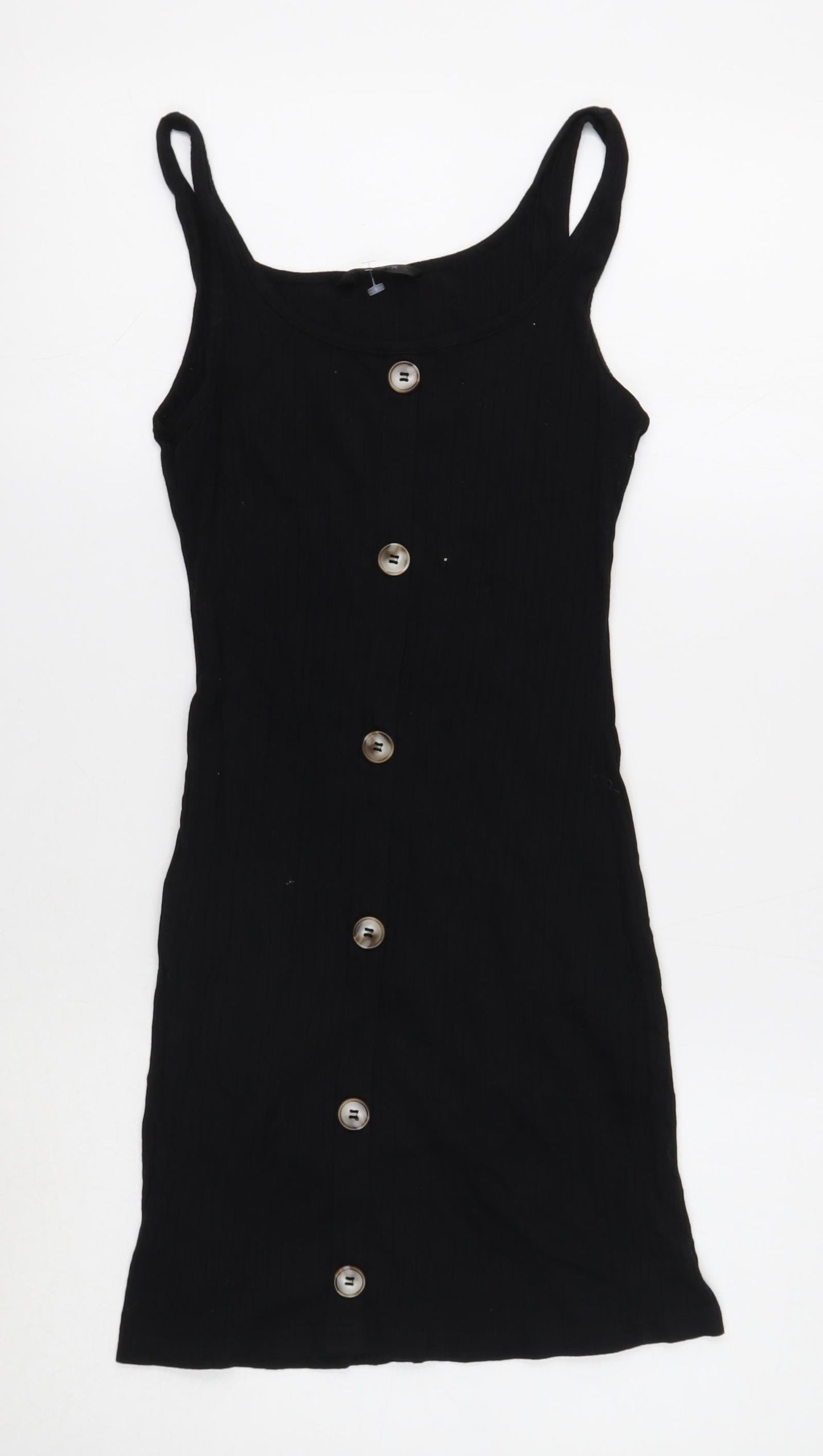 SheIn Womens Black Cotton Tank Dress Size S Scoop Neck Pullover - Ribbed