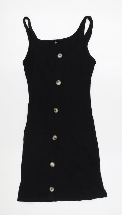 SheIn Womens Black Cotton Tank Dress Size S Scoop Neck Pullover - Ribbed