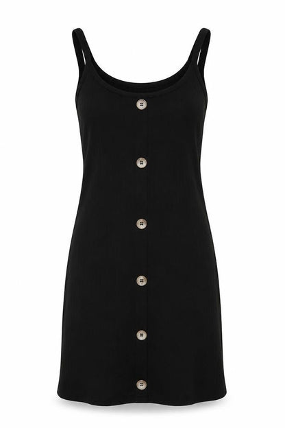 SheIn Womens Black Cotton Tank Dress Size S Scoop Neck Pullover - Ribbed