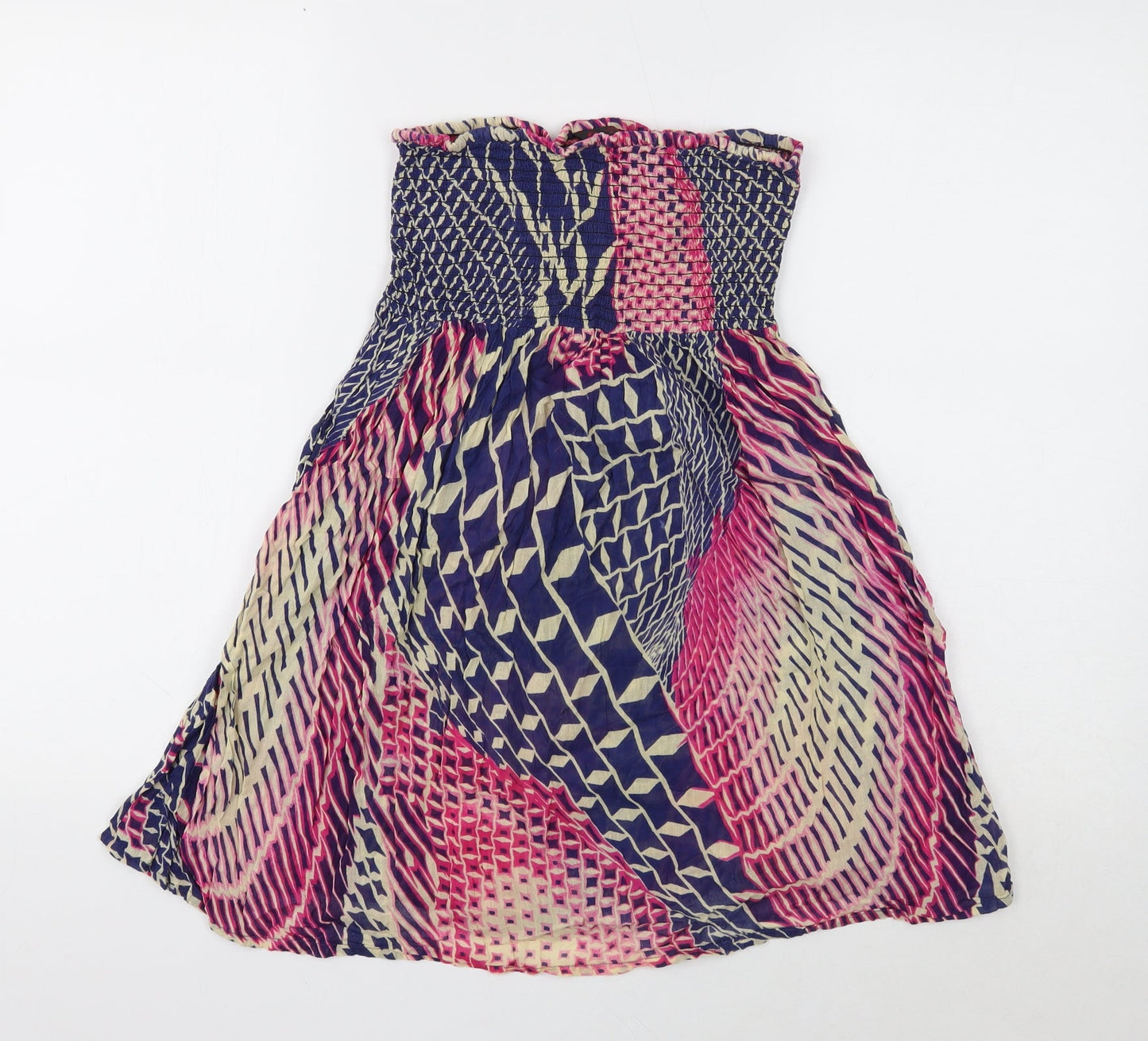 Miss Selfridge Womens Multicoloured Geometric Cotton Basic Blouse Size M Off the Shoulder - Bandeau Peplum