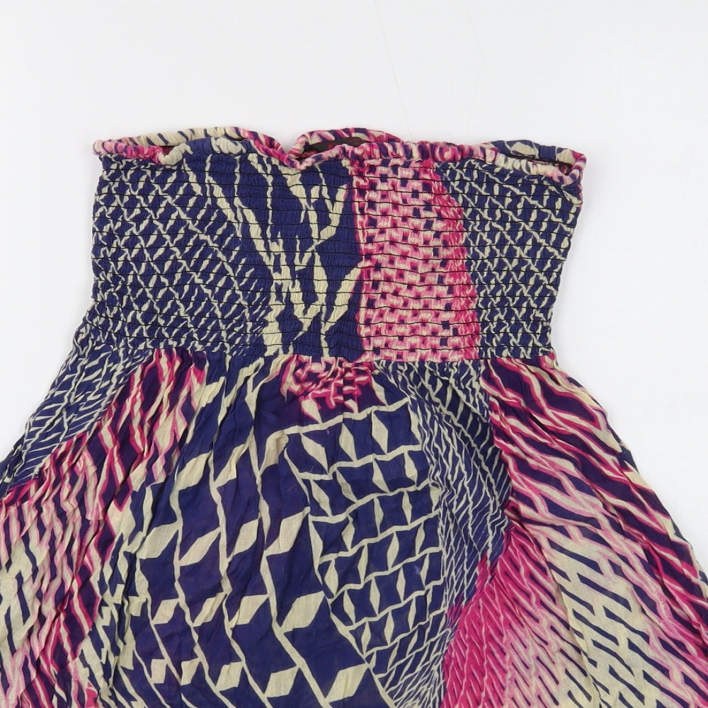 Miss Selfridge Womens Multicoloured Geometric Cotton Basic Blouse Size M Off the Shoulder - Bandeau Peplum