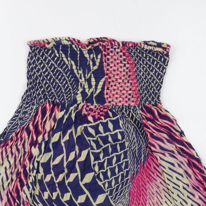 Miss Selfridge Womens Multicoloured Geometric Cotton Basic Blouse Size M Off the Shoulder - Bandeau Peplum