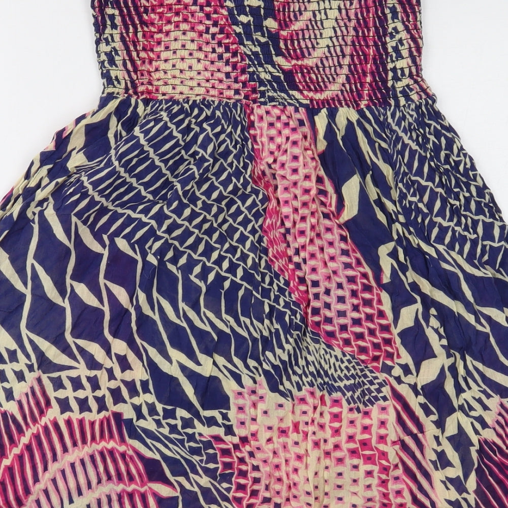 Miss Selfridge Womens Multicoloured Geometric Cotton Basic Blouse Size M Off the Shoulder - Bandeau Peplum