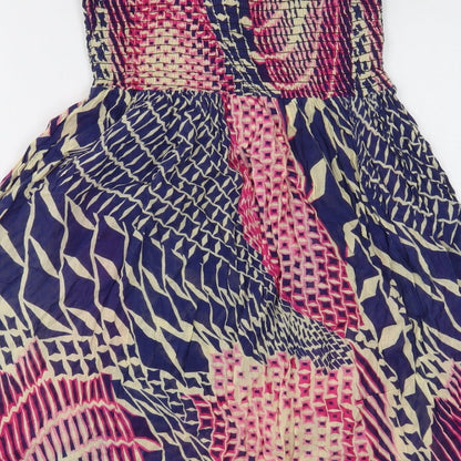 Miss Selfridge Womens Multicoloured Geometric Cotton Basic Blouse Size M Off the Shoulder - Bandeau Peplum