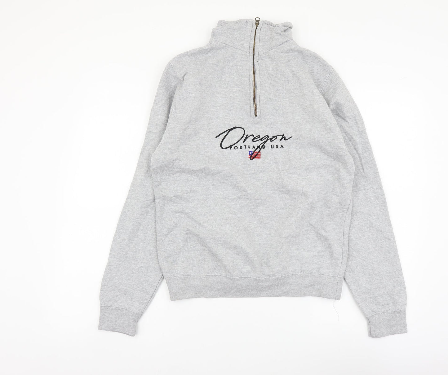 GirlKnowsAll Womens Grey Cotton Pullover Sweatshirt Size S Zip - Oregon Portland