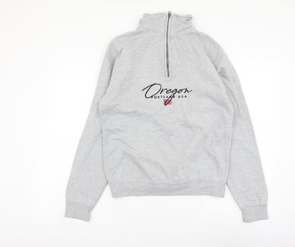 GirlKnowsAll Womens Grey Cotton Pullover Sweatshirt Size S Zip - Oregon Portland