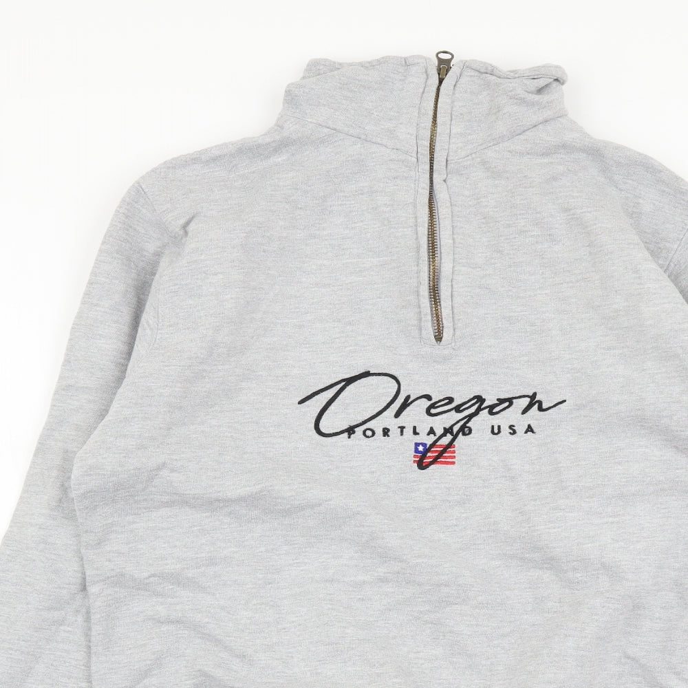 GirlKnowsAll Womens Grey Cotton Pullover Sweatshirt Size S Zip - Oregon Portland