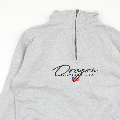 GirlKnowsAll Womens Grey Cotton Pullover Sweatshirt Size S Zip - Oregon Portland