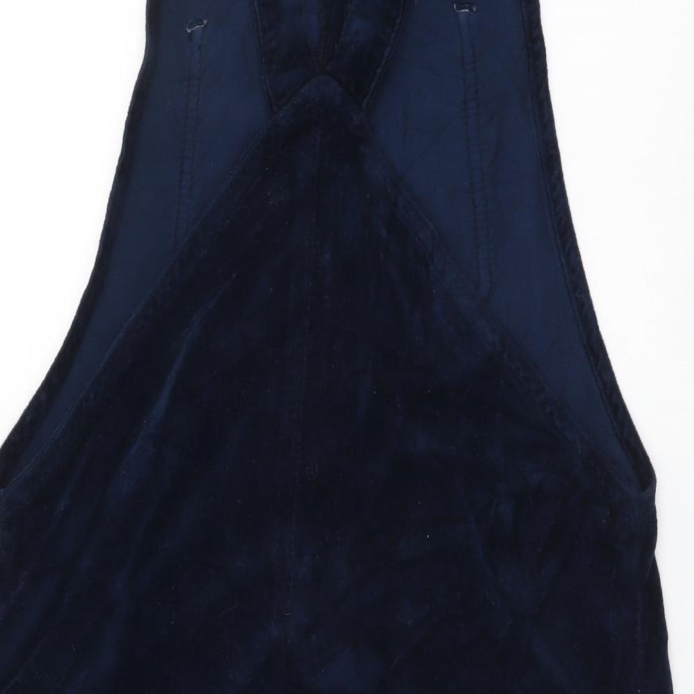 Topshop Womens Blue Cotton Pinafore/Dungaree Dress Size 6 Square Neck Buckle