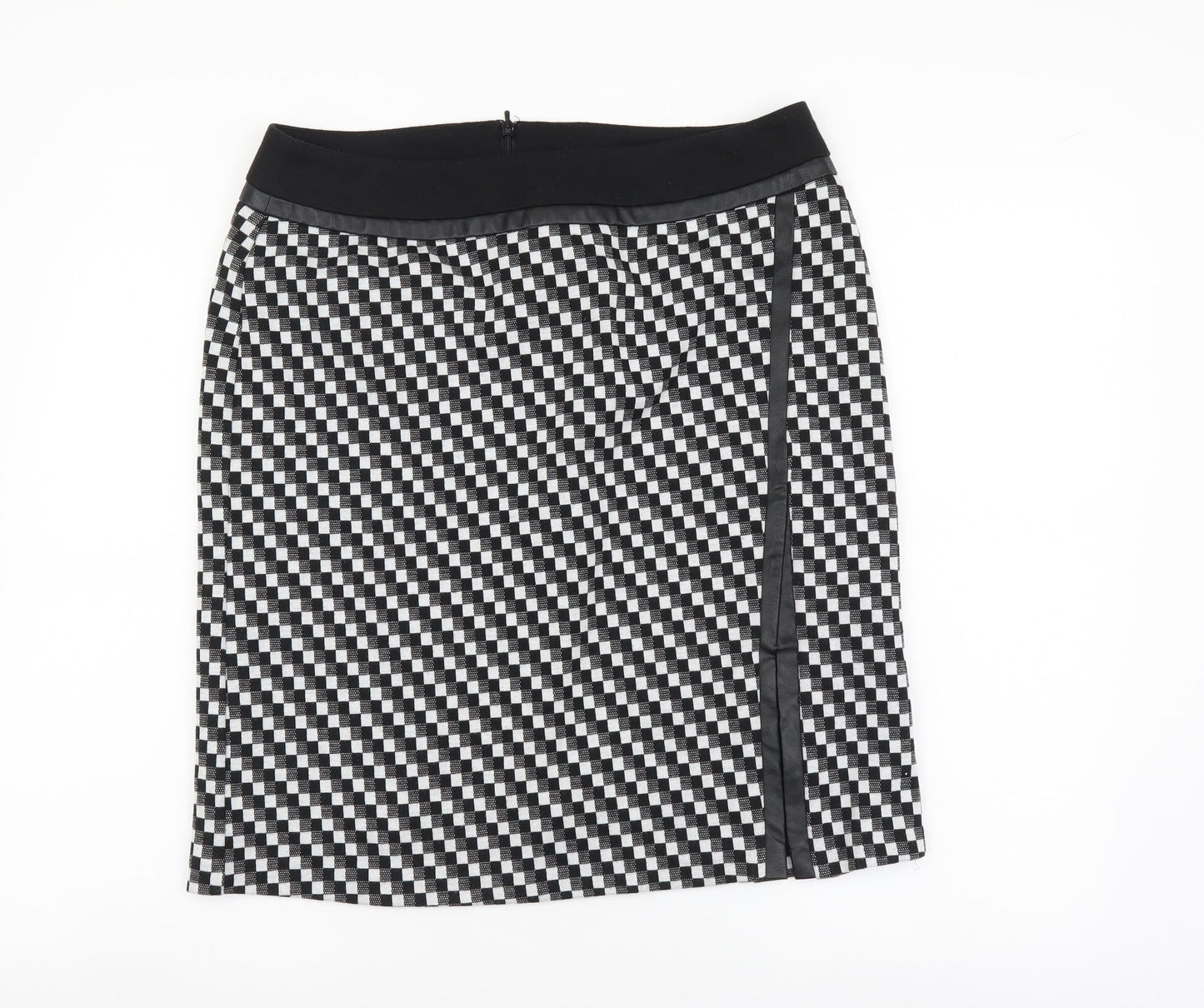 TU Womens Black Geometric Polyester A-Line Skirt Size 12 Zip