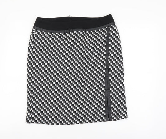 TU Womens Black Geometric Polyester A-Line Skirt Size 12 Zip